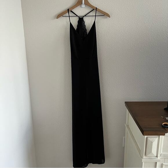 Lulu's Story of a Starry Night Black Backless Lace Maxi Dress Slit Medium - Picture 2 of 10